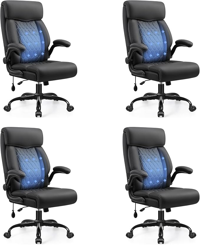Ergonomic Office Chair with Lumbar Support, Executive Leather Computer Desk Chair with Flip Up Arms & Rocking Function, High Back Big and Tall Comfortable Gaming Chair for Home Office by Fidom