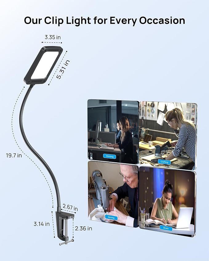 TROND LED Desk Lamp with Clamp, 6000K Daylight, Flexible Gooseneck on Light | 1000LM Super Bright 3-Level Dimmable Desk Light Extra-Long, Eye-Care Clamp Lamp for Painting, Workbench,Reading - Image 5