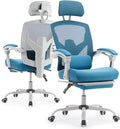 Ergonomic Office Chair with Footrest, Computer Gaming Chair | Adjustable Headrest, Lumbar Support, Swivel Reclining, Padded Armrest, Mesh High Back, Home Desk Work Study, Blue by HAPPYMONTLLC
