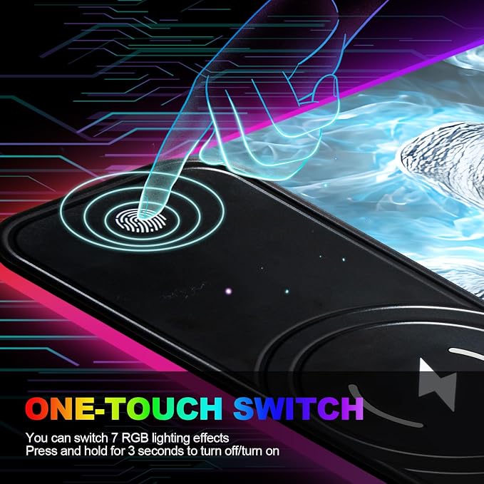 Wireless Charging RGB Gaming Mouse Pad, 31.5 x 11.8 Inch Extended Mouse Mat with Dark Skull Design, LED Desk Pad with 7 Lighting Modes, Non-Slip Base for Gaming & Office - Image 7