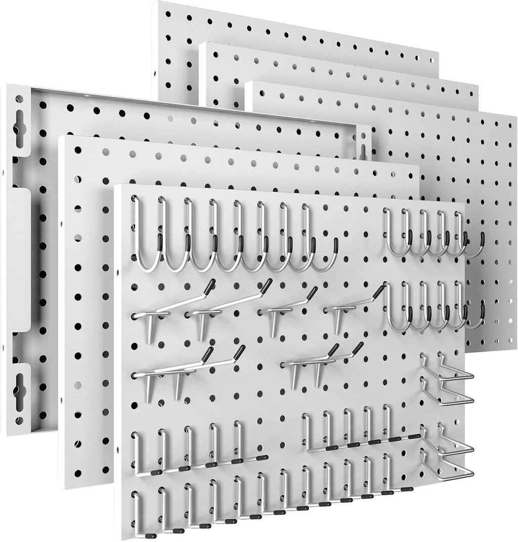 Peg Board, 6 Pack Metal Pegboard Panels with 50 Hooks by Spampur