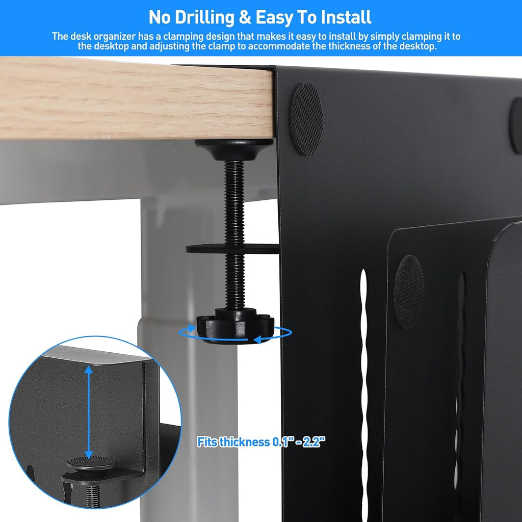 MAXECHO Desk Side Storage, Under Desk Laptop Mount, Table Side Hanging File Organizer, No Drill Clamp On Cable Management Tray, Laptop Holder with Magnetic Pen Holder for Office and Home, Load 22 Lbs - Image 2