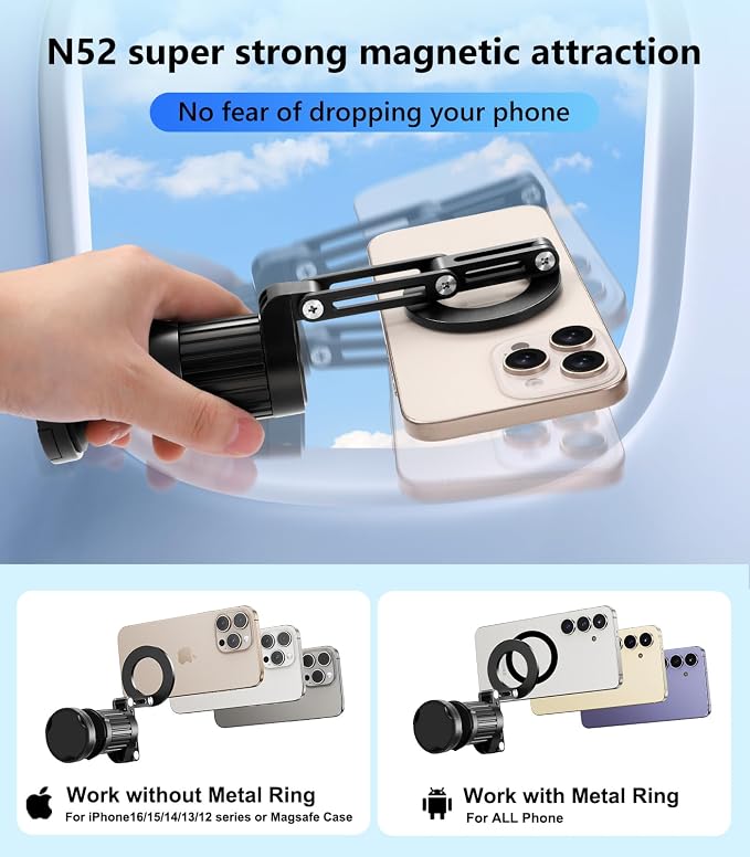 Magnetic Airplane Phone Holder Mount, Long Flight Essentials Travel Accessories for iPhone 16 15 14 13 12, Foldable Phone Holder for Plane Seat Back, Best Gifts for Travelers Women Man Travel - Image 7