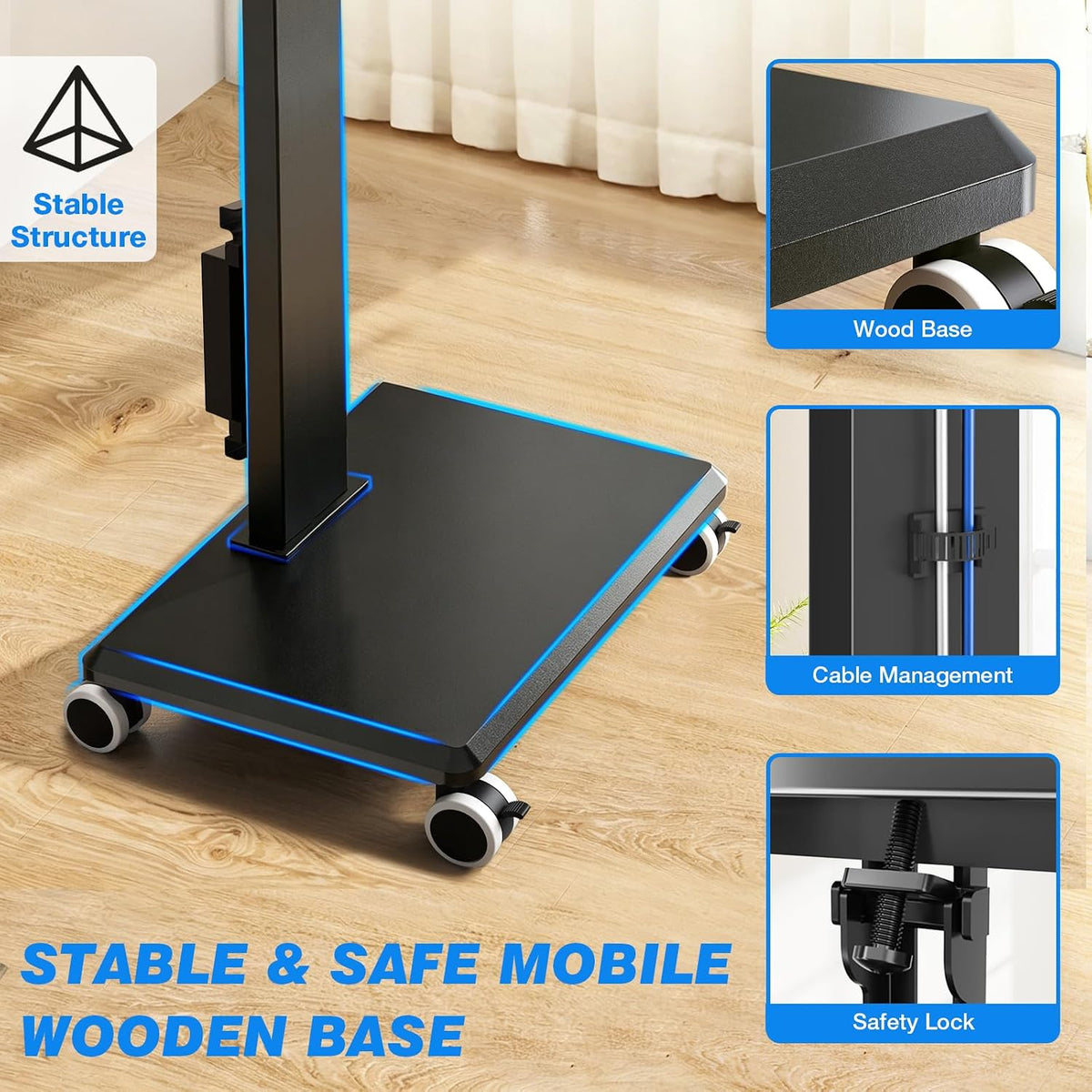 Rfiver Rolling TV Stand 32-75 Inch with Power Outlet and Shelf, Black - Image 6