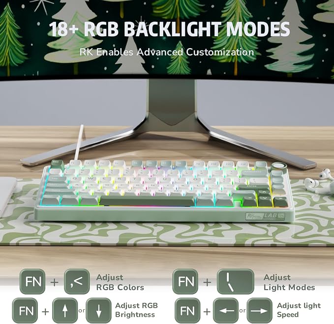 RK ROYAL KLUDGE R75 Mechanical Keyboard Wired with Volume Knob, 75% Keyboard Gasket Mounted, RGB Backlit, Creamy Keyboard with MDA Profile, PBT Keycaps, Hot Swappable Pre-lubed Tactile Switch - Image 7