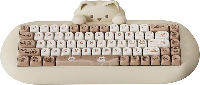 YUNZII C68 Silicone Cute Cat Mechanical Keyboard (Brown,Cocoa Cream Switch) | Wireless Triple Mode BT5.0/2.4G/Wired, RGB Backlit NKRO, Cute Cat Silicone Ergonomic Design for Win/Mac by YUNZIIMECHANICALKEYBOARD