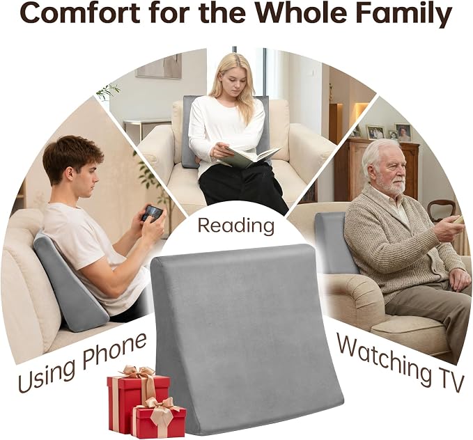 Vekkia Lumbar Support Pillow for Recliner,Ergonomic Back Support for Couch | Backrest Pillow, Improve Posture, Relieve Back Pain for Long Sitting & Elderly, for Armchair & Sofa, Removable Cover,Gray - Image 7