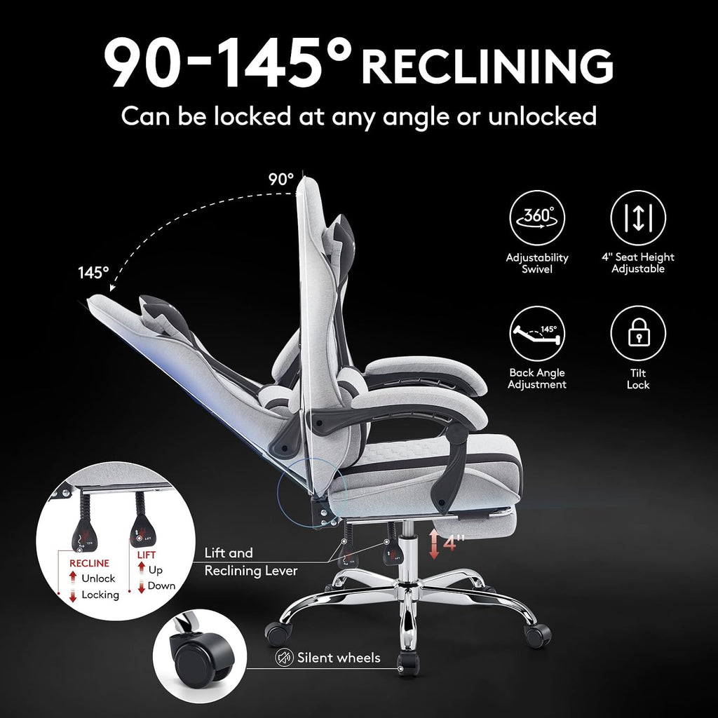 Gaming Chair,Office Chair with Massage,Gel Pad,Grey Black - Image 8