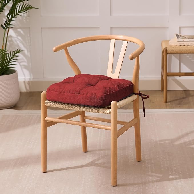 IASEAHK Chair Cushions for Dining Chairs, Dining Chair Cushions, Tufted Indoor Chair Pads with Ties & Non Slip Backing, Seat Cushions for Kitchen Chairs 16.5” x 16.5” x 3.5”, Set of 4, Red - Image 2