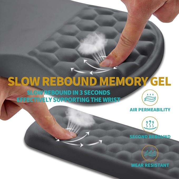 Hokafenle 2 in 1 Ergonomic Mouse Pad Wrist Support & Wrist Rest for Computer Keyboard Set, with Relieve Carpal Tunnel Pain Massage Bulge and Full Memory Gel Design (2In1 Set, Dark Gray) - Image 3
