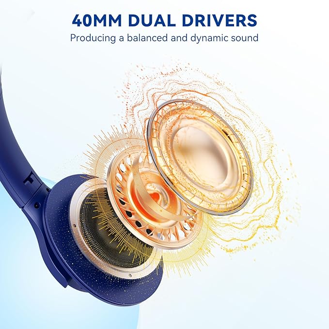 KVIDIO Bluetooth Headphones Wireless Over Ear Headsets 65H Playtime | Deep Bass, HiFi Stereo, Bluetooth 6.0, Microphone, Comfortable Fit, Foldable, Lightweight, Low Latency for Travel Home Office - Image 5