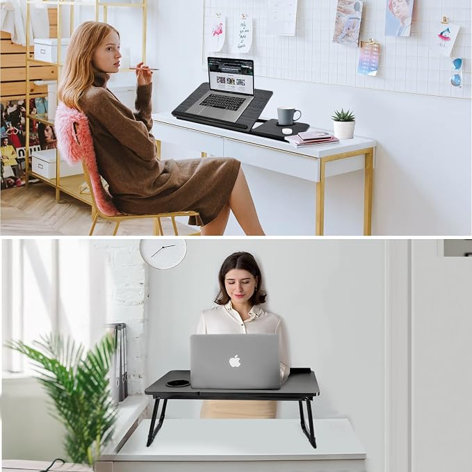 Laptop Desk for Bed Couch,Lap Desk for Laptop,Portable Laptop Stand for Desk,Small Adjustable Laptop Desk,Foldable Bed Table for Laptops and Writing, Bed Tray Table with Cup Holder(Black) - Image 3