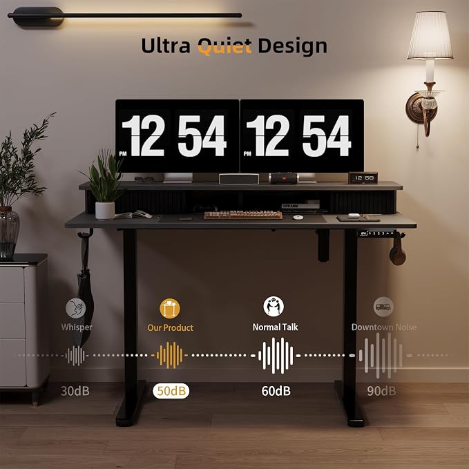 JOY worker 48" Electric Adjustable Standing Desk with Storage Monitor Stand | Grey Computer Desk Height Adjustable with Storage Shelves, Spacious Woskstation, Sit Stand Desk with 2 Hooks for Home Office - Image 7