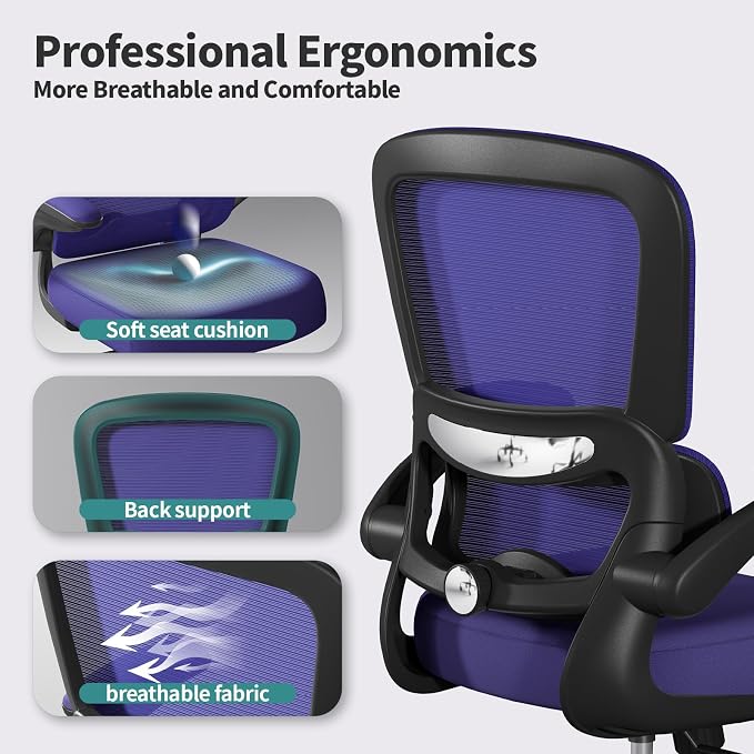 TRALT Office Chair - Ergonomic Desk Chair with Adjustable Lumbar Support, Mesh Computer Chair, Executive Chair for Home Office Comfortable Lumbar Support (1, Purple) - Image 3