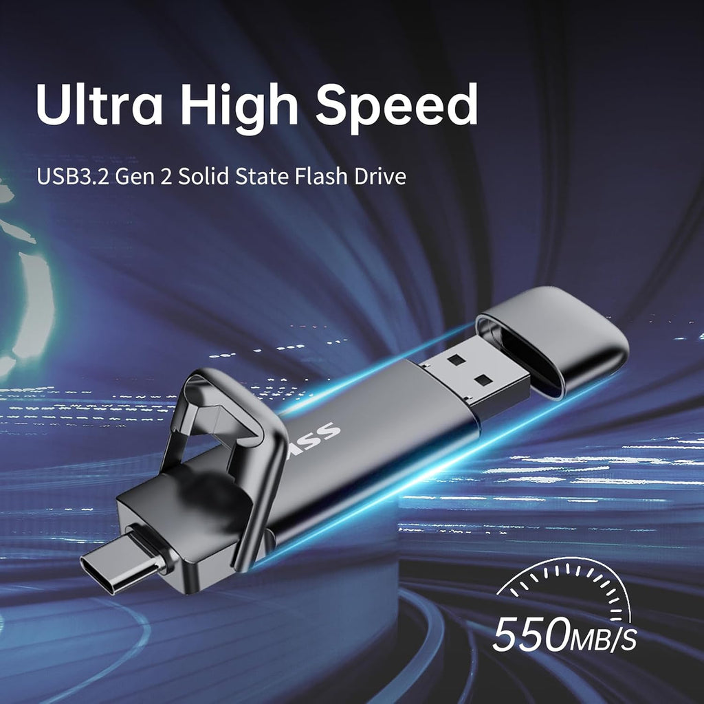 SSK 1TB External SSD Drive up to 550MB/s Dual USB C+A 3. 2 Thumb Drive - Image 2