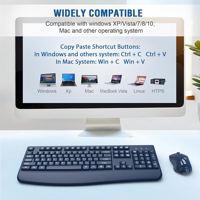 Wireless Keyboard and Mouse Combo, Full-Sized 2.4GHz Wireless Keyboard with Comfortable Palm Rest and Optical Mouse for Windows, Mac OS PC/Desktops/Computer/Laptops (Starry Blue) - Image 7