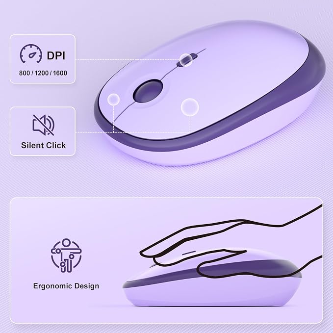 MOFII Wireless Keyboard and Mouse Combo, 2.4GHz Retro Typewriter Keyboard Full Size and Silent Mouse, 2-in-1 USB Receiver Plug and Play, for Laptop, PC, Desktop, Windows (Violet) - Image 3