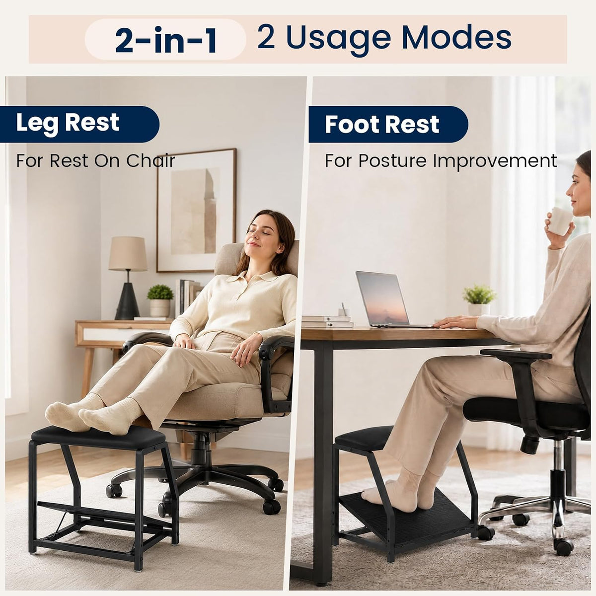 Snughome Adjustable Double Step Footrest, 5 Angles & 3 Heights, Under Desk Foot Stool, Cushioned Top & Non-Slip Base, Ergonomic Foot/Leg Rest for Home Office Gaming - Image 5