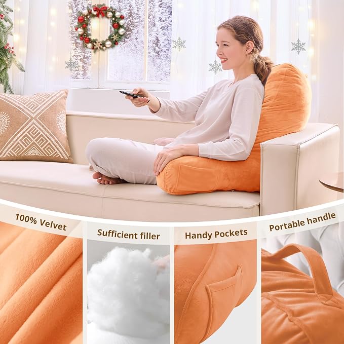 Sasttie Reading Pillow for Bed, Back Pillow for Sitting Up, Orange | 23" Backrest Support Cushion for Couch, Sofa, and Floor, Dorm Essentials, OEKO-TEX, Adjustable Down Alternative Fill - Image 5