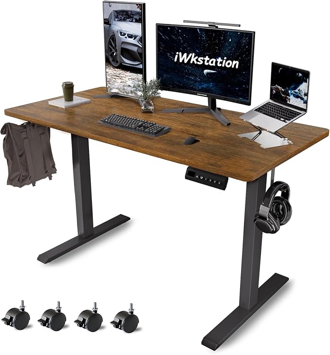 Whole Piece Standing Desk with Wheels Adjustable Height- Mobile Stand up Desk with Lockable Casters, Portable Sit Stand Desks Electric for Home & Office Workstation by iWkstationUS