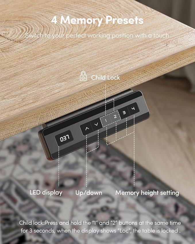 FEZIBO One-Piece Standing Desk, 48"x24" Seamless Tabletop Electric Height Adjustable for Home Office, Study Rooms & Multi-Device Workstations, Oak - Image 9