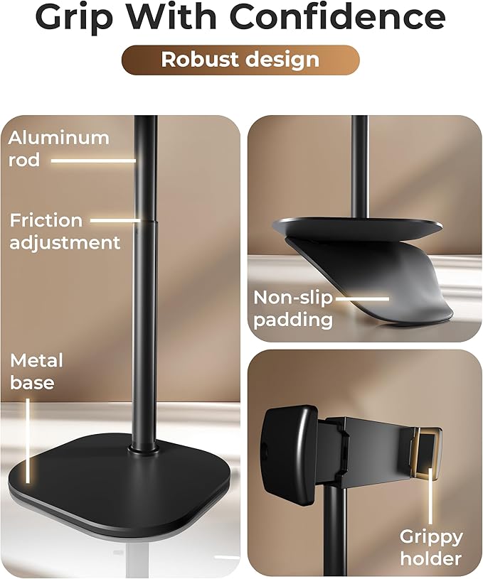 COOPER ChatStand Sturdy Cell Phone Holder, iPhone Stand for Desk, Recording | 9-13" Adjustable, Weighted Metal Base, Tabletop Tripod, for Filming, Video Calls, FaceTime; fits all iPhone, Samsung, Android - Image 4