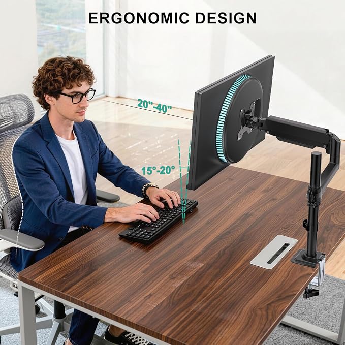 WALI Tall Single Monitor Arm for 13-33 inch Screens, up to 19.8 lbs | Height Adjustable Monitor Desk Mount, Full Motion with Tilt, Swivel, C-Clamp & Grommet Base, VESA 75/100mm (GSDM001), Black - Image 6