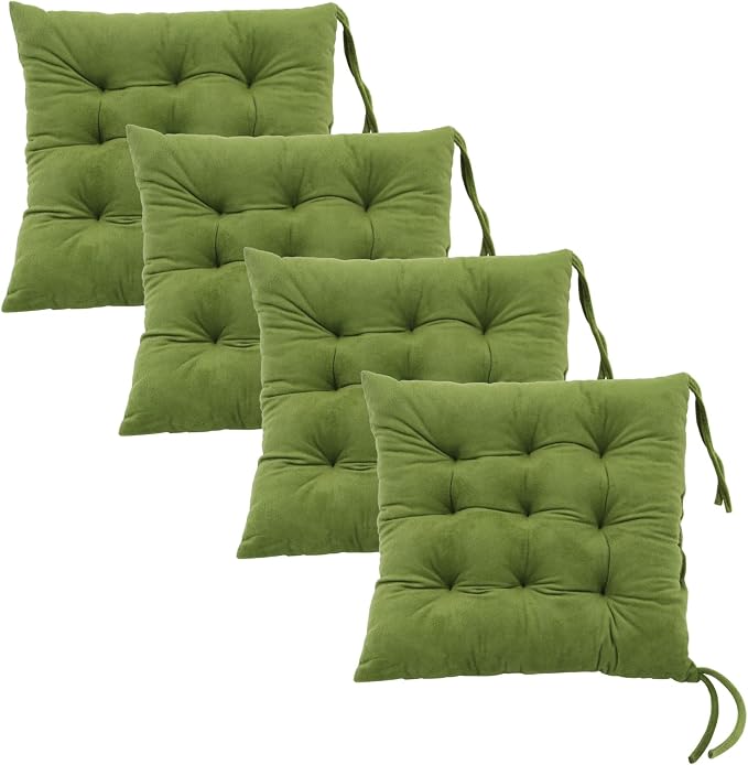 Set of 4 Chair Cushions for Dining Chairs with Ties, Indoor Non-Slip Kitchen Chair Pad and Dining Room Seat Cushion Mat for Office Living Room Outdoor 15.5" - Green by MissSoul