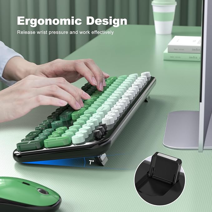 MOFII Wireless Keyboard and Mouse Combo,2.4G Typewriter Keyboard Quiet Mice | Retro Full Size Computer Keyboards,Cute Mouse, USB Dongle Plug and Play, for PC,Laptop,Desktop,Windows (Black Green Gradient) - Image 4