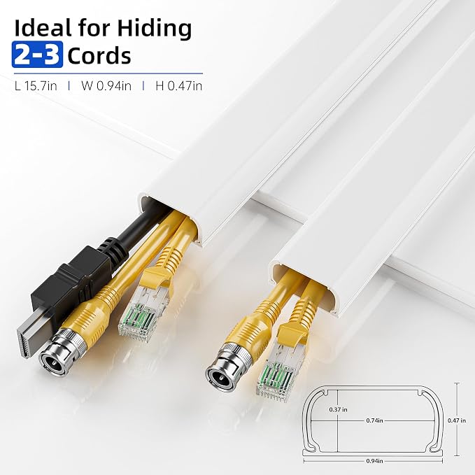 Delamu Cord Hider Cover, 142in TV Cable Concealer Kit for Wall Mounted TV with Management 2-3 Wires, Paintable Cable Cover for Floor, Easy Install, W 0.94 H 0.47in, White - Image 2