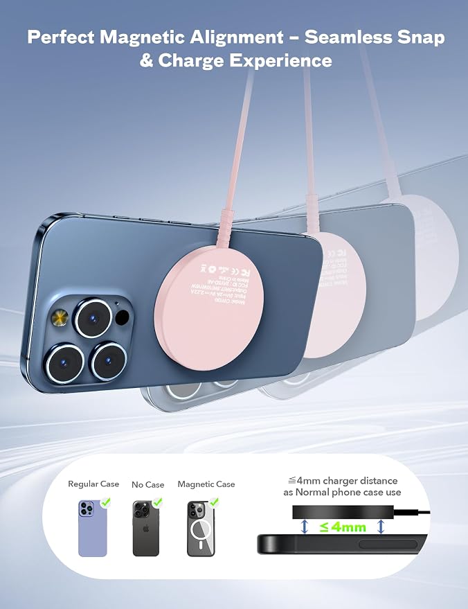 Bohuma Magnetic Wireless Charger: Mag-Safe Charging Pad Fast Charger Pad Dock for Home Office - Image 3