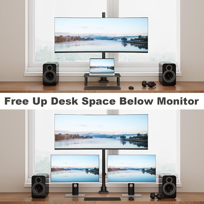24-57'' Ultrawide Monitor Desk Mount, Extra Tall Aluminum Monitor Arm | Low Profile, Topside Clamp/Grommet Mounting, Tilt, Swivel, Rotate, Holds up to 59.4lbs, VESA 75x75/100x100 mm, Black - Image 7