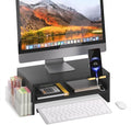 TEAMIX 2 Tiers Wood Monitor Stand Riser with Phone Holder & Side Pen Holder | Black Desk Organizer, 15.7L x 9.5W x 5.7 inch, Holds 80 lbs, Laptop/PC/Printer Stand, Ergonomic Design, Home Office Supplies by TEAMIX