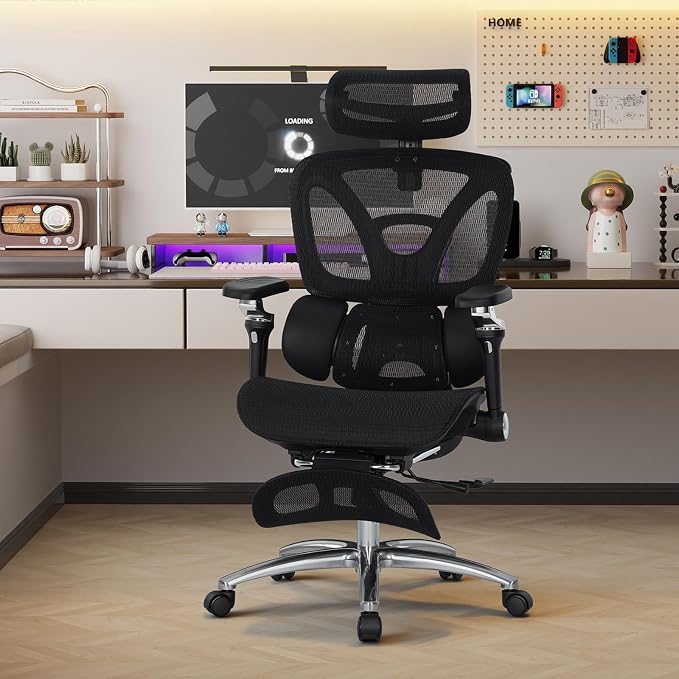 MALOL Ergonomic Office Chair, 400lbs High Back Mesh Desk Chair with 6D Armrests, 3D Headrest, Adjustable Lumbar Support, Seat Depth Adjustment, Tilt Lock, Metal Base & PU Wheels, Black - Image 11