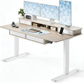 CubiCubi 60" x 30" Standing Electric Desk with Drawers, Light Rustic Brown | Height Adjustable Workstation, Computer Sit Stand Up Office Table with Large Storage Shelf, 4 Drawers and 2 Hooks by CubiCubi