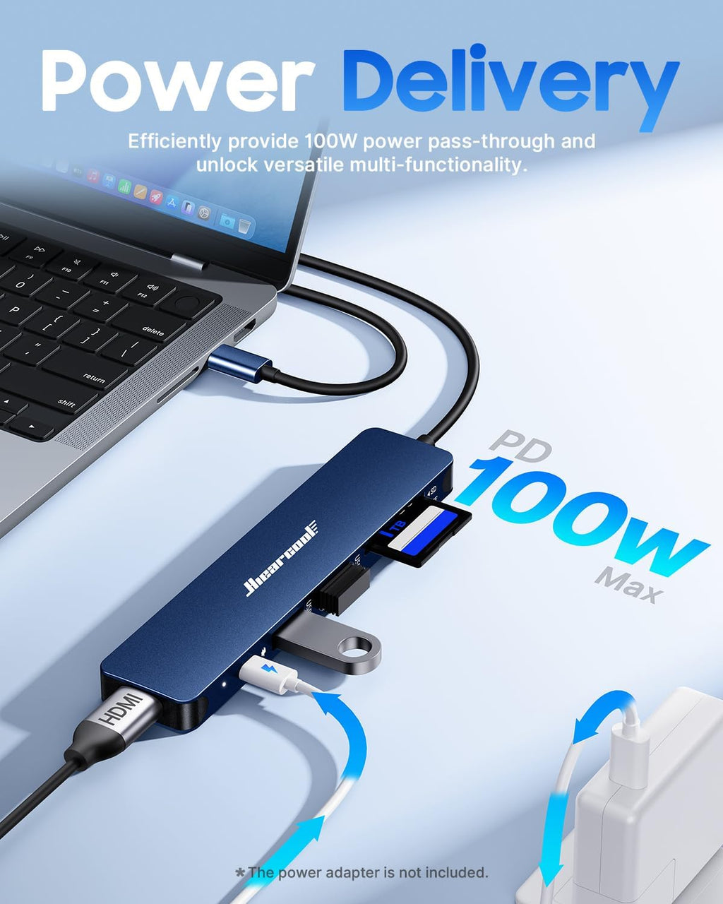 Hiearcool 7-in-1 USB C Hub, USB C Dongle Compatible for MacBook, Navy Blue - Image 3