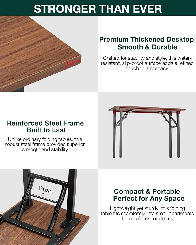 Small Folding Computer Desk – Portable 43.3 Inch Foldable Laptop Table, Collapsible and Compact for Easy and Fast Setup, Lightweight for Small Spaces, Home Craft and Study Use, Dark Walnut - Image 4