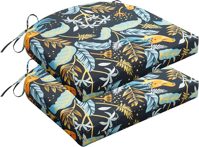 HARBOREST Outdoor Chair Cushions Set of 2, Water Resistant Patio Chair Cushions with Ties, Outdoor Seat Cushions for Patio Furniture, 17"x16"x2", Philomel by HARBOREST