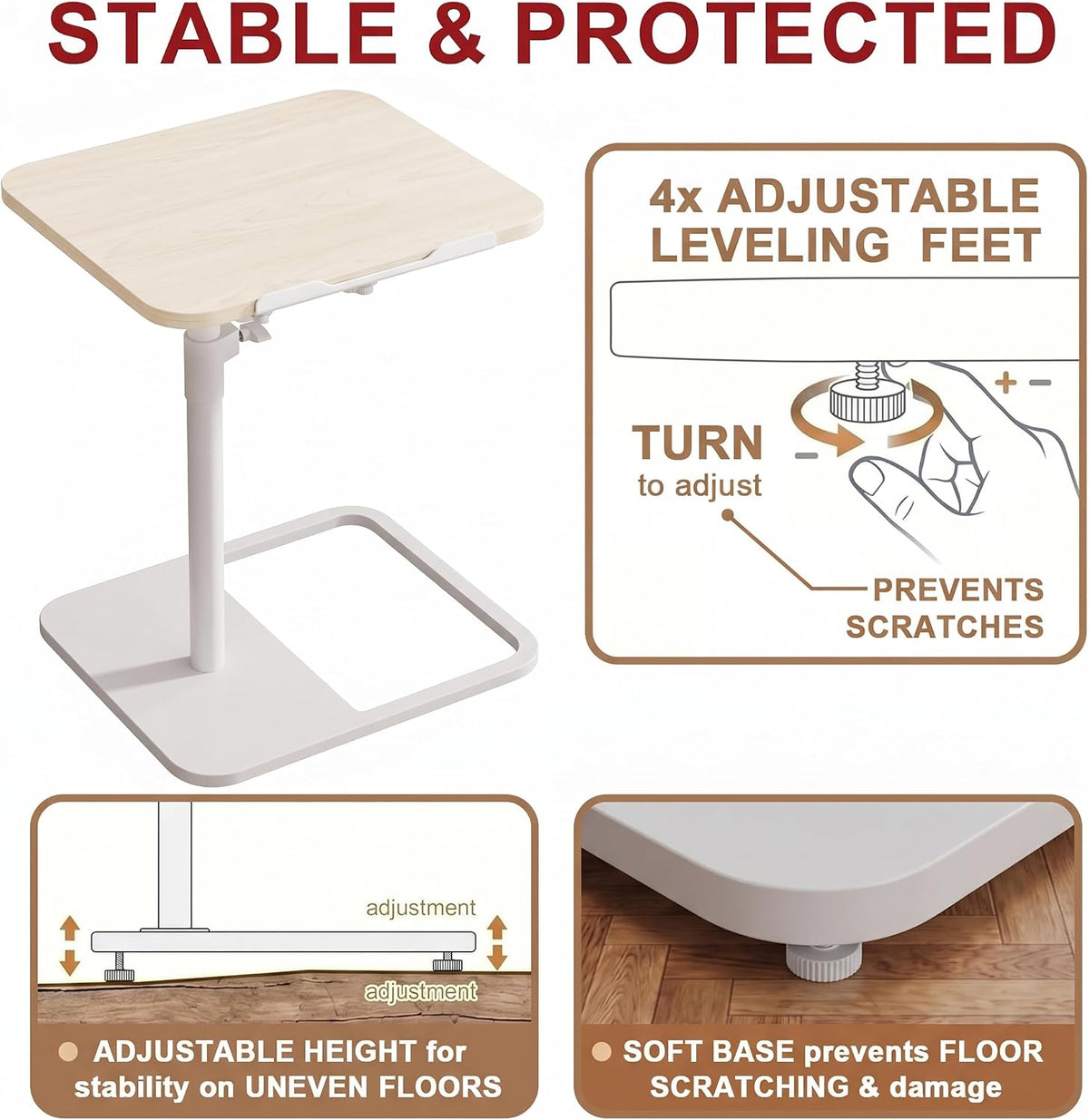 GOYLSER Large Adjustable Height Sofa C Table, 360° Swivel/180° Flip-Over Panel Side Table with Tablet Slots for Small Spaces, Morden TV Tray Couch Tables for Dinner Eating (Maple) - Image 5