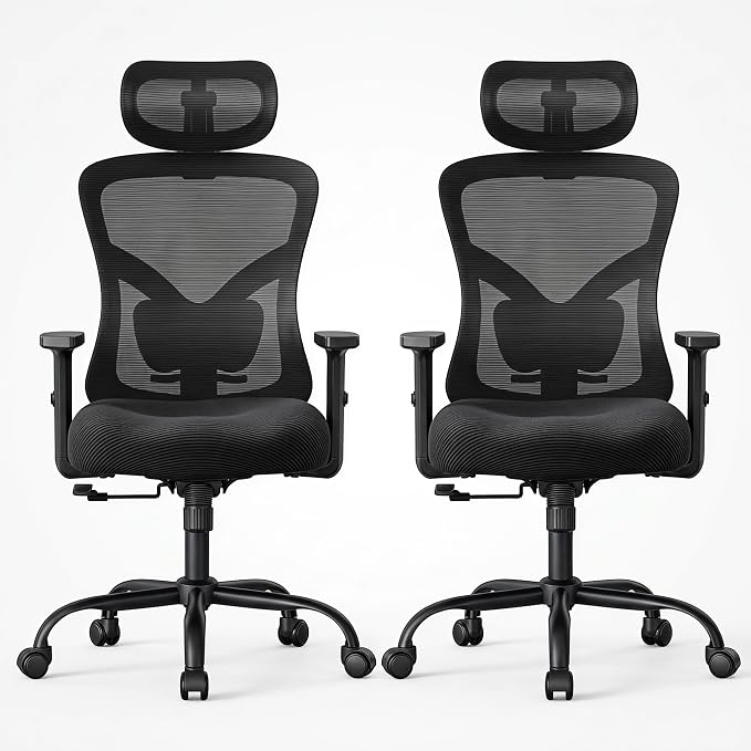 NOBLEWELL Ergonomic Office Chair with Padded Lumbar Support, 2D Headrest, Adjustable Armrests, Upgraded Contoured Seat Cushion, 130° Rocking Tilt, Computer Gaming Chair for Home Office, Pack of 2 by NOBLEWELL