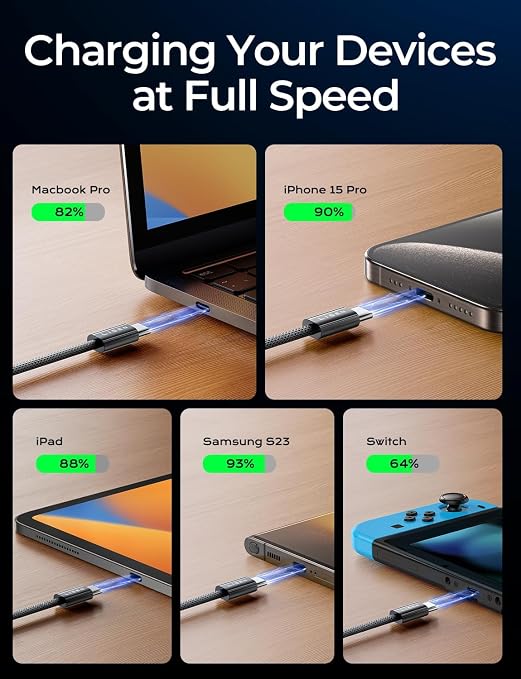 LISEN USB C to USB C Cable, 240W Fast Charging Cable (3.3FT+6.6FT) | 2-Pack, Black | USBC Cable for iPhone 17/16/15 Pro Max, iPad Pro/Air, MacBook Pro/Air, Samsung Galaxy S26 Ultra, Laptop - Image 3