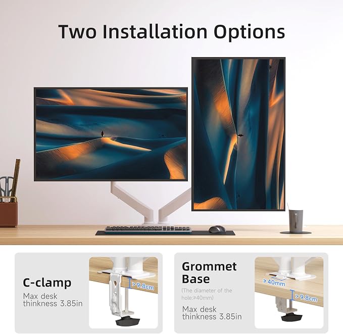 Suptek Dual Monitor Mount Stand-Height Adjustable Gas Spring Monitor Arm Desk Mount for 2 Monitor Screens 17 to 32 inches - Each Arm Holds up to 22lbs,White(MD8SPW) - Image 7