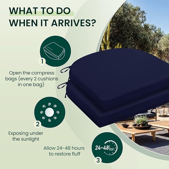 HARBOREST Outdoor Chair Cushions Set of 4, Water Resistant Patio Chair Cushions with Ties, Outdoor Seat Cushions for Patio Furniture, 17"x16"x2", Navy - Image 5
