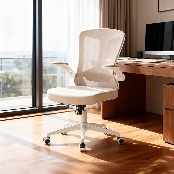 Ergonomic Office Chair with Lumbar Support, High Back Mesh Desk Chair with Flip-Up Arms, Adjustable Computer Task Chair, Khaki by Monhey-EasyErgonomicChair
