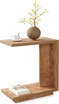 LITTLE TREE C-Shaped Side Table, Narrow 2-Tier End Table for Living Room, Couch, Bedroom, Bedside, Nightstand, Brown by LITTLE TREE