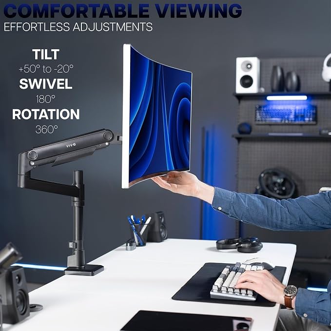 VIVO Aluminum Ultrawide Monitor Tension Stand with Extension Pole for up to 49 inch Screens, Holds 44 lbs, Premium Desk Mount Designed for Samsung Odyssey G9 and More, Black, STAND-POLE1V - Image 5