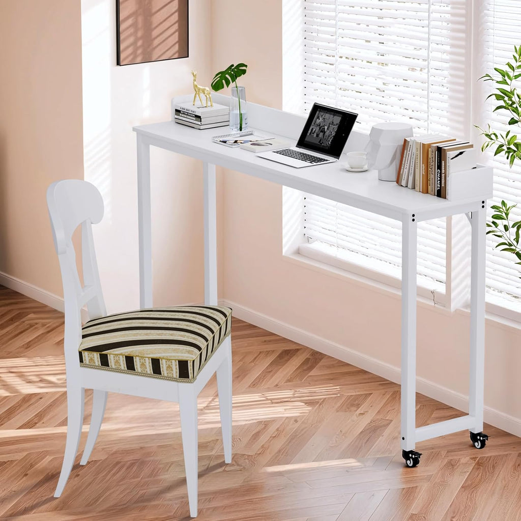 Overbed Table with 360° Wheels, Queen Size Mobile Bed Desk, White - Image 9