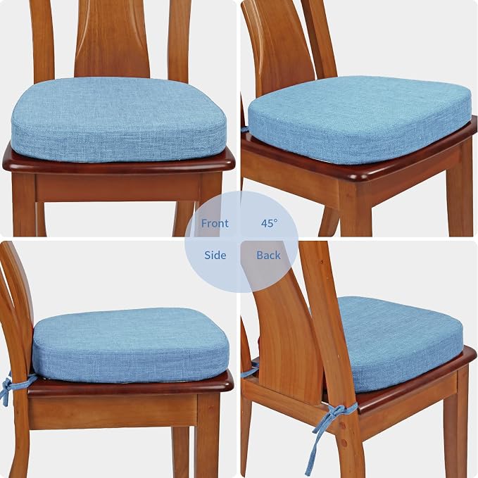 BUYUE Thickened 2.5" Dining Chair Cushions Set of 6, U-Shape High Density Foam Comfortable Chair Pads for Kitchen, Slip Resistant Indoor Seat Cushions (6 PCS, Light Blue) - Image 4