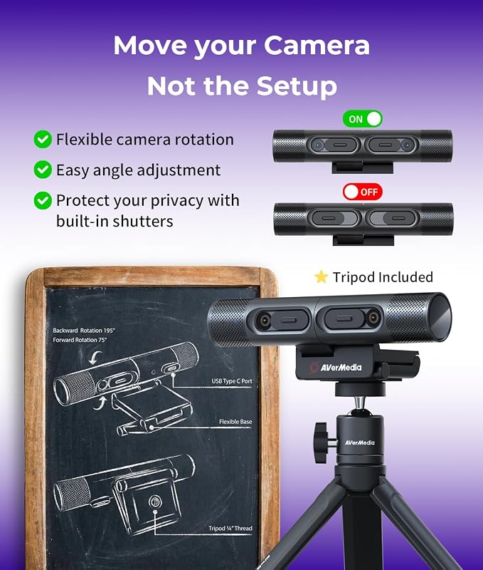 AVerMedia PW313D DualCam 2K Document Camera and Webcam for PC/Mac/Laptop, Autofocus, AI Noise Reduction, Online Teaching, Works with Zoom/Teams/Google Meet, Includes Tripod, TAA/NDAA Compliant - Image 5