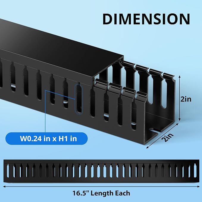 2" H x 2" W Cable Raceway, 33in Under Desk Wire Management Channel, Black | Slotted Wire Duct, 2Pack, 16.5in Each, Heavy-Duty PVC Cable Management for Server Racks, Network Cables & Electrical Cabinets - Image 2